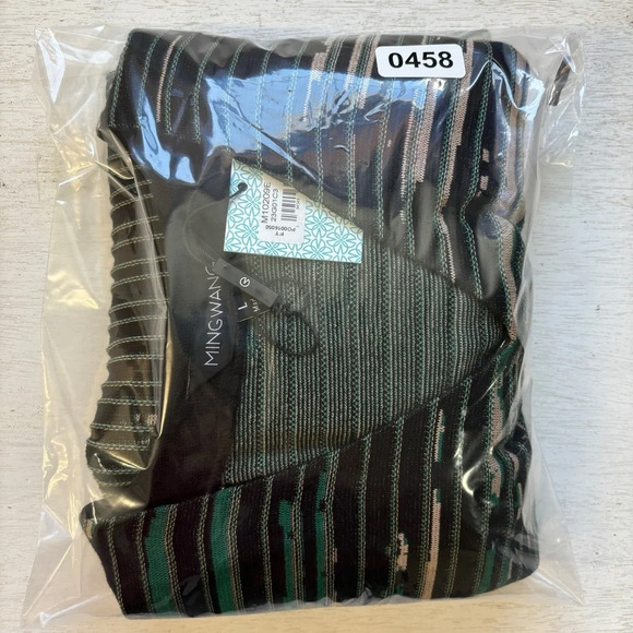 NWT Ming Wang Green and Black V-Neck Patterned Ribbed Soft Knit Dress L - Picture 13 of 13